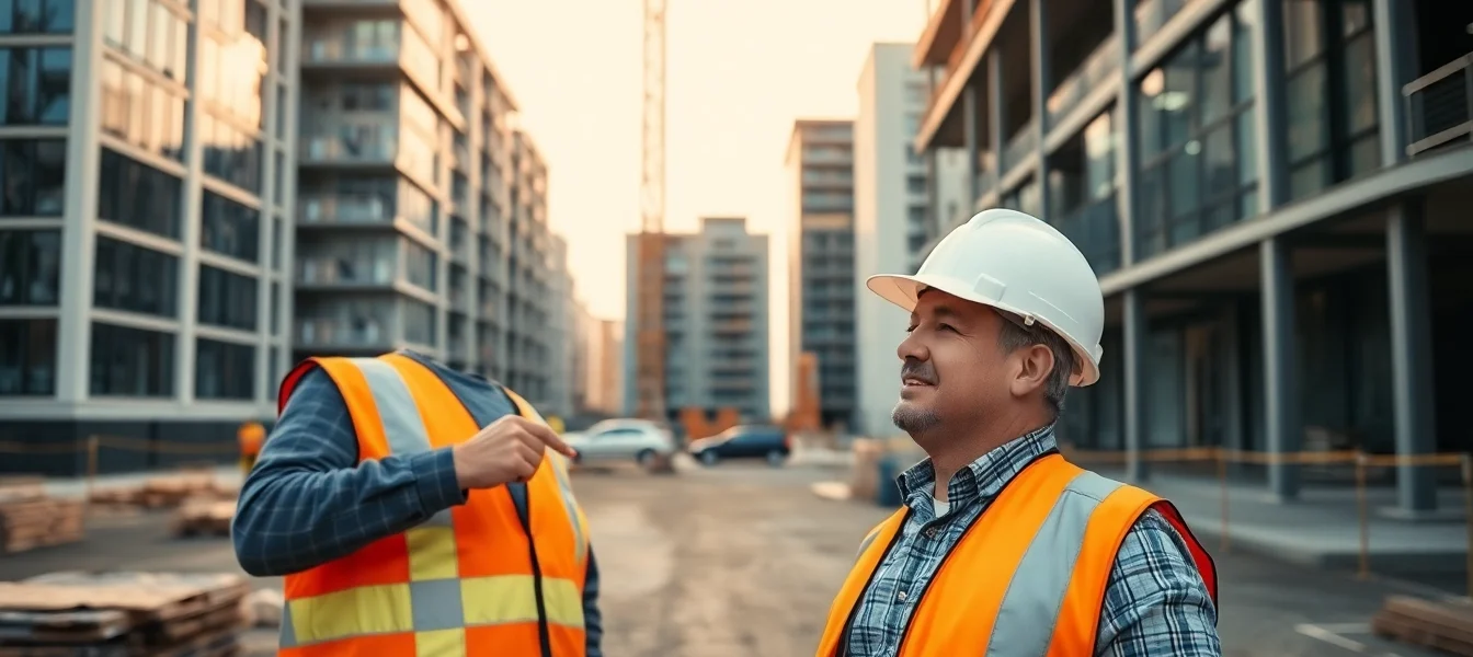 Skilled contractor reviewing construction plans on-site, ensuring quality and safety standards.