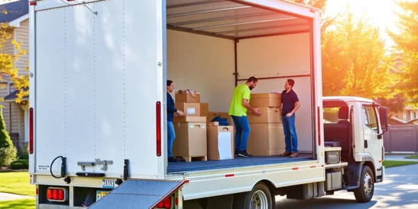 Professional Calgary packing and moving company handling a seamless residential move with a team organizing belongings efficiently.