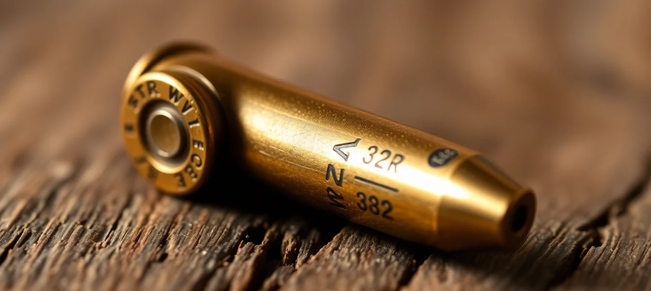 The 32 WIN cartridge with classic rifle background, showcasing historic ammunition and firearm details for collectors.