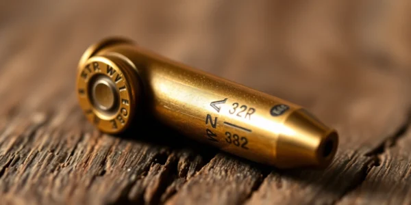 The 32 WIN cartridge with classic rifle background, showcasing historic ammunition and firearm details for collectors.