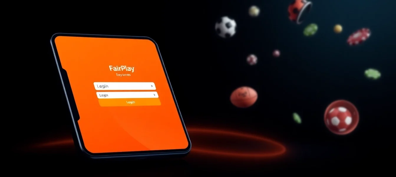 Fairplay login page on mobile device with vibrant orange and black theme, easy sign-in process, and engaging sports betting visuals, optimized for user access.