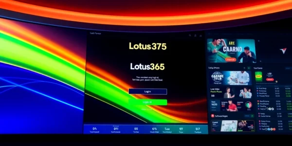 Create an engaging visual of a user logging into their Lotus365 ID on a sleek, modern platform for online betting and gaming.