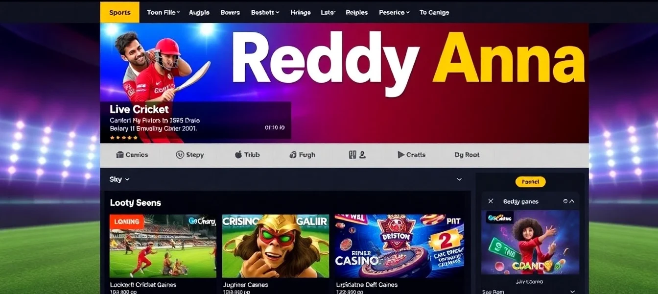Reddy Anna's vibrant betting platform displaying live cricket and casino games for Indian users