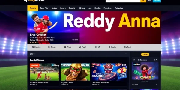 Reddy Anna's vibrant betting platform displaying live cricket and casino games for Indian users