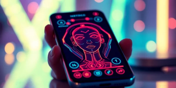 AI girlfriend app interface showcasing a personalized virtual partner with interactive chat bubbles and engaging visuals for seamless NSFW conversations.