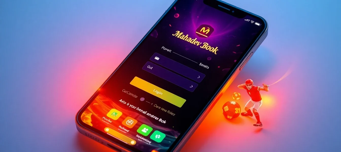 Secure Mahadev book login screen with user dashboard and live sports betting options for Indian