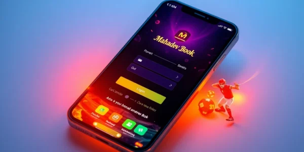 Secure Mahadev book login screen with user dashboard and live sports betting options for Indian