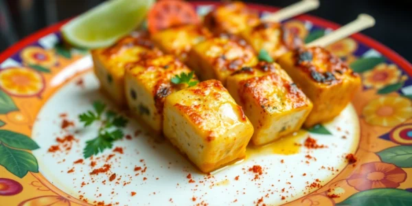 Delicious Ready to Eat Paneer Tikka Lababdar dish presented on a colorful plate with garnishes,