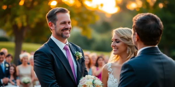 Skilled eskuvo fotos captures a couple's candid moment during outdoor wedding at sunset