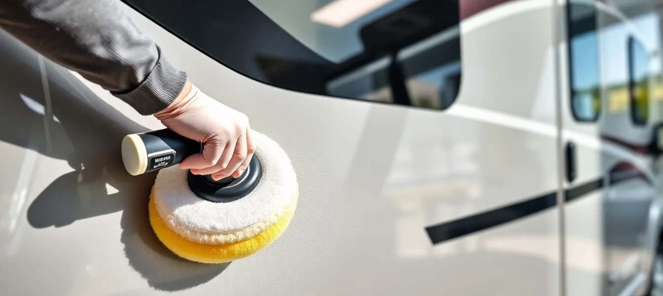Professional applying Wohnmobil Politursiegelung to enhance vehicle gloss and protection for