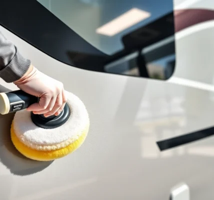 Professional applying Wohnmobil Politursiegelung to enhance vehicle gloss and protection for