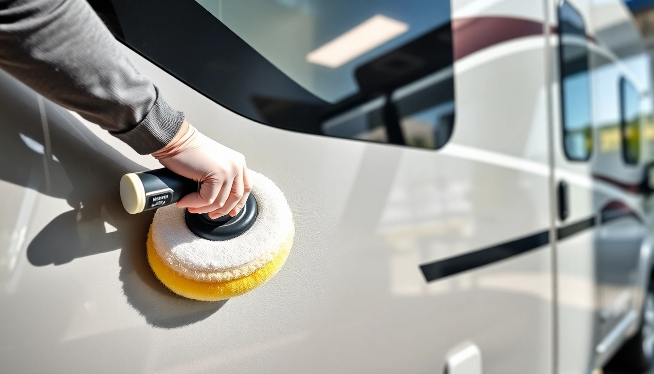 Professional applying Wohnmobil Politursiegelung to enhance vehicle gloss and protection for
